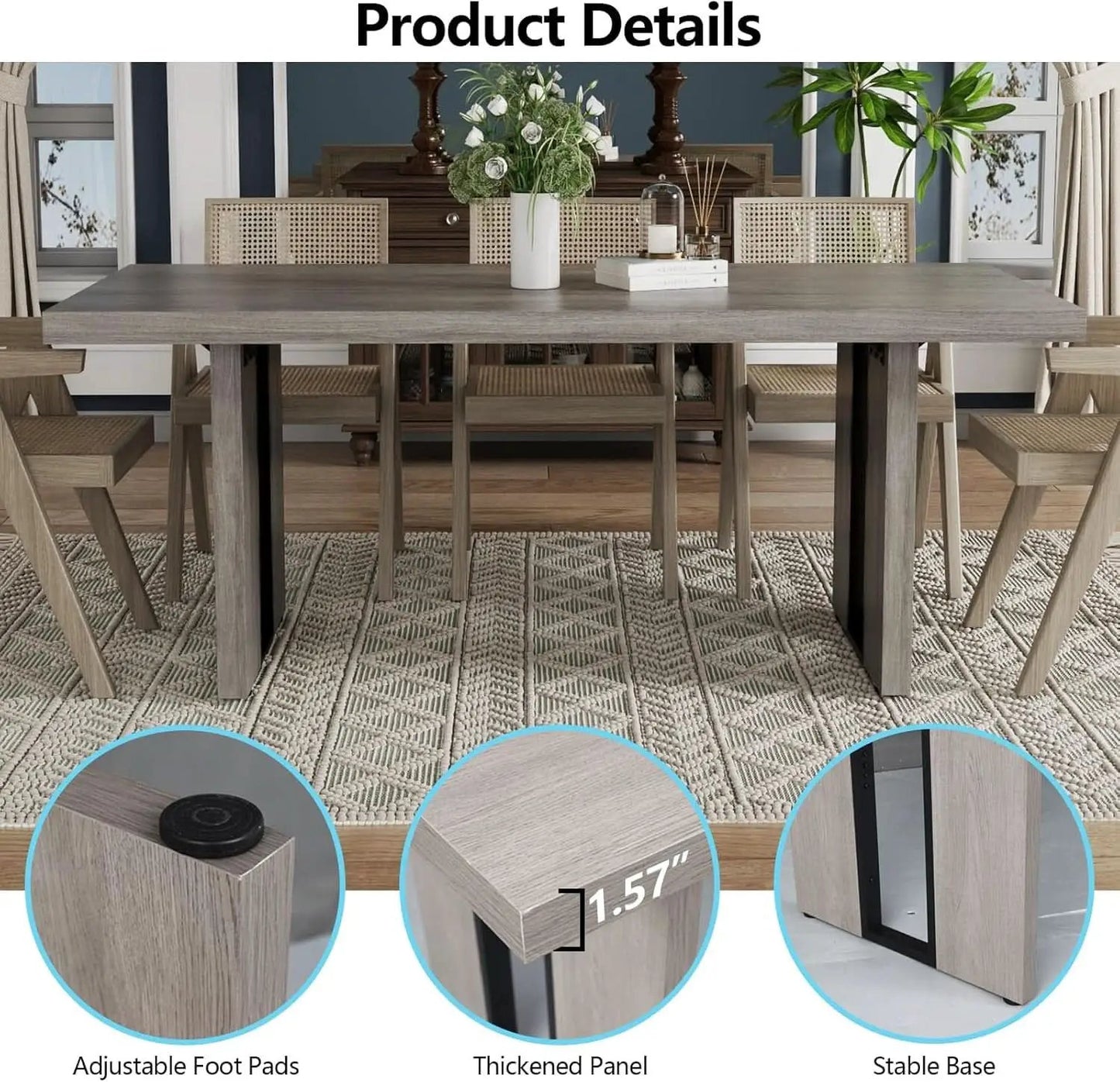 71 Inch Rustic Gray Farmhouse Dining Table For 6 To 8 from PriceLows™
