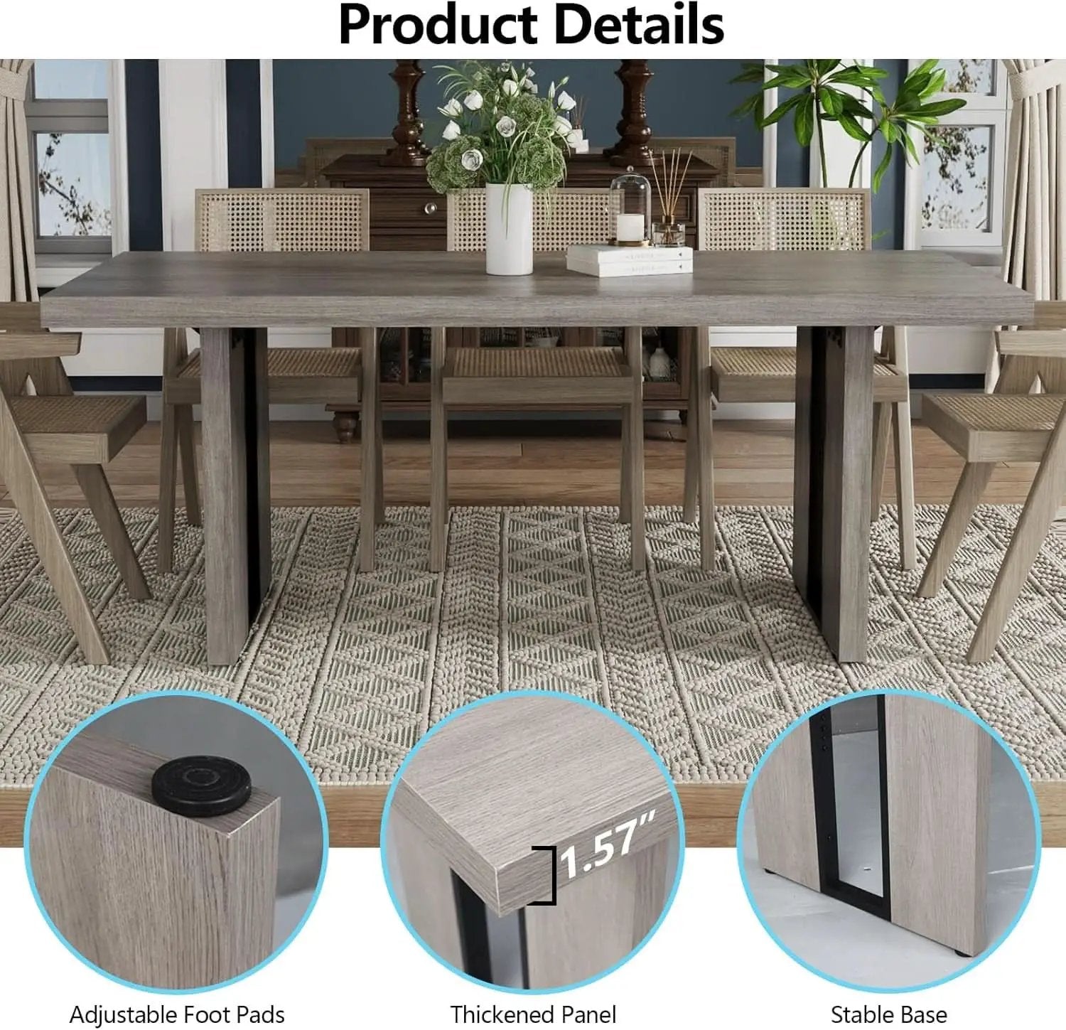 71 Inch Rustic Gray Farmhouse Dining Table For 6 To 8 from PriceLows™