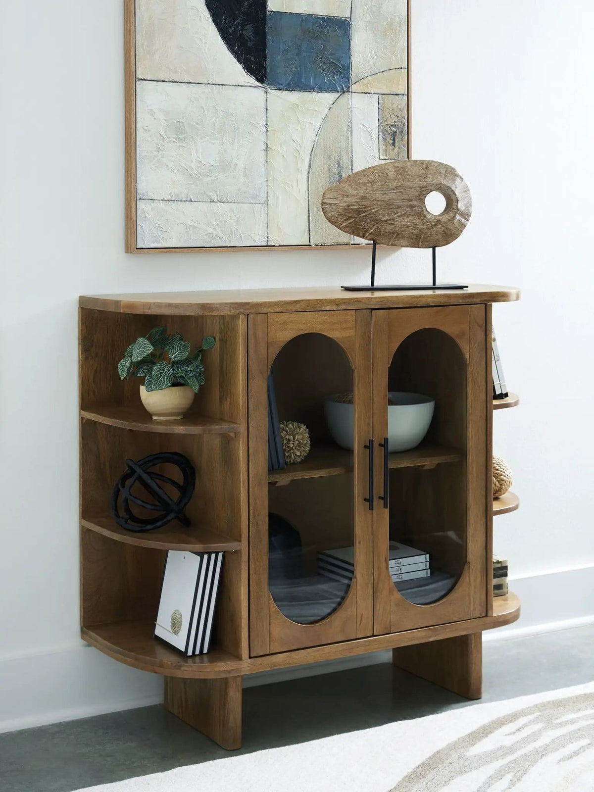 Niall Accent Cabinet | 40 x 16.13 x 36.75 in | Mango Wood & Glass | Light Brown