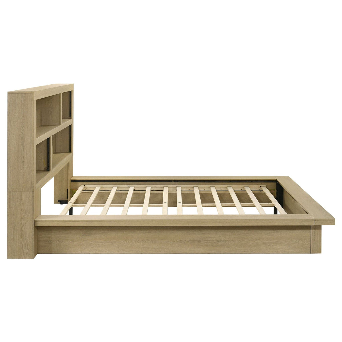 Hendricks Queen Bookcase Headboard Platform Bed | 73.5 x 96.25 x 51.5 in | Engineered Wood & Veneer | Light Oak