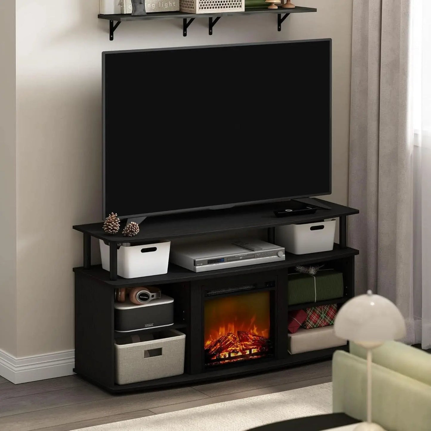 Jensen Open Shelving TV Entertainment Center With Electric Fireplace 55 Inch from PriceLows™