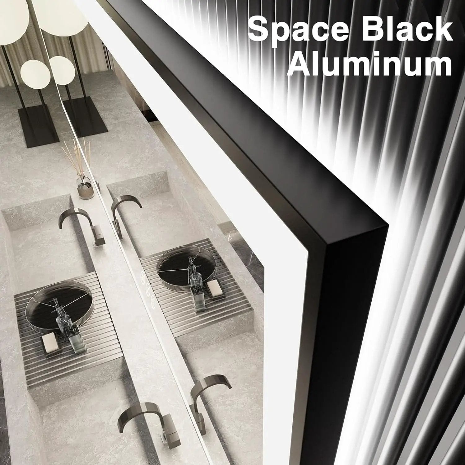 60X40 Matte Black LED Bathroom Mirror With Dimmable Lights from PriceLows™