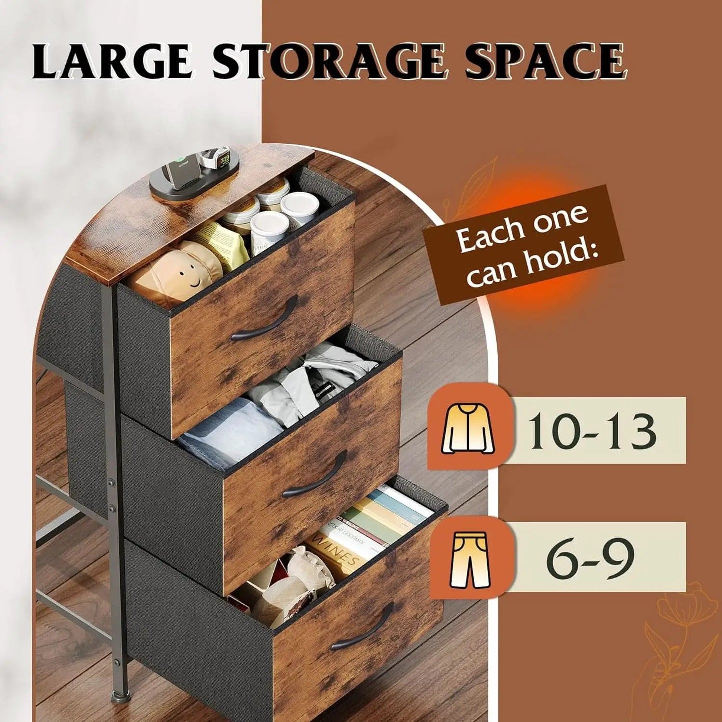 Dresser With 3 Drawers Rustic Brown Wood Grain Finish from PriceLows™
