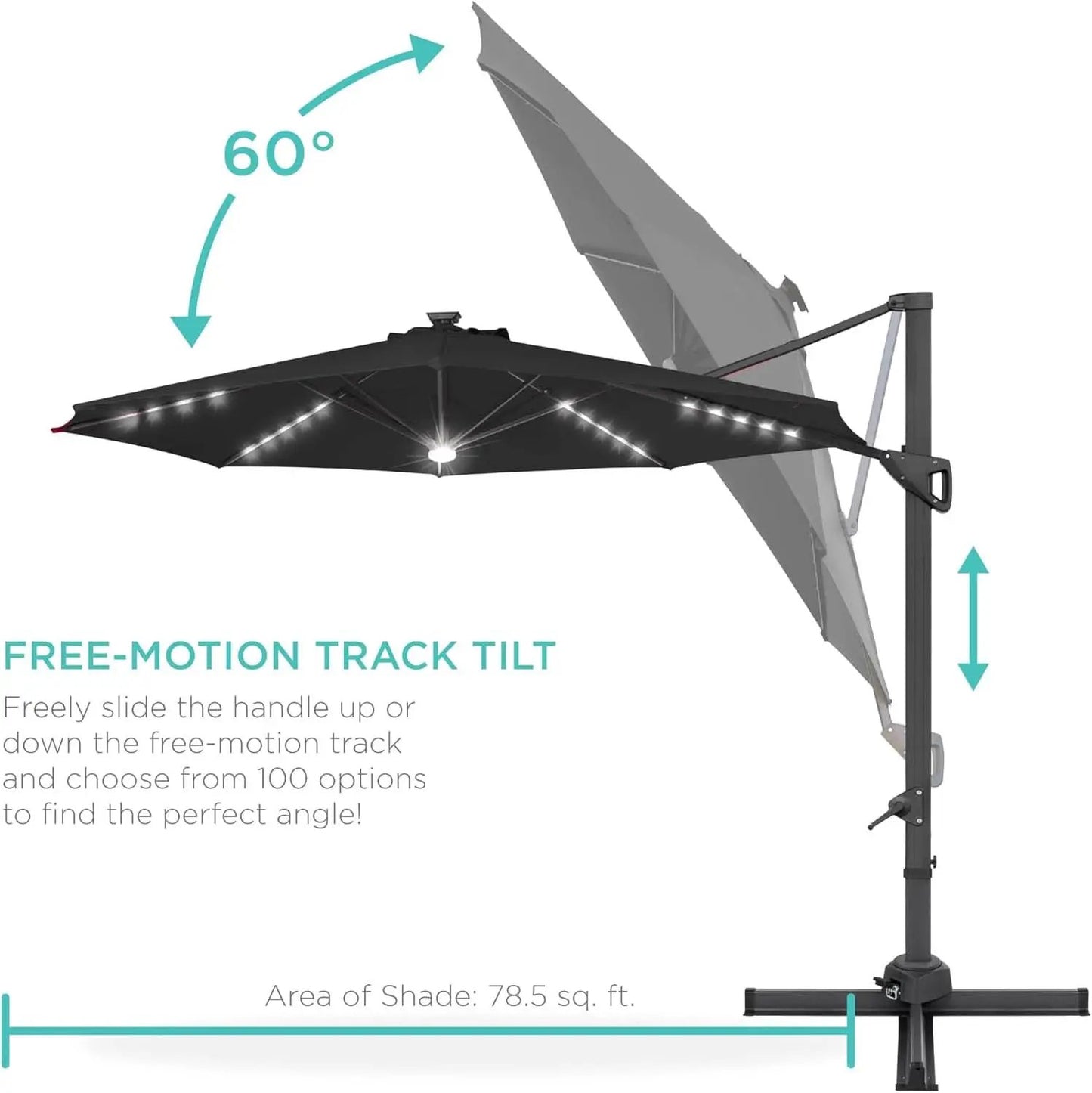 10 Ft Solar LED Cantilever Patio Umbrella With 360 Degree Rotation And Easy Tilt Offset Hanging Design Cross Base from PriceLows™