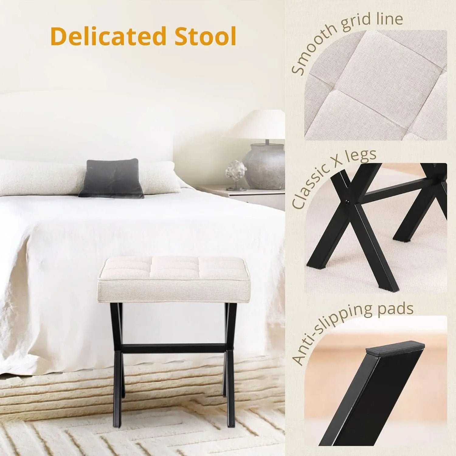 Linen Vanity Ottoman Foot Stool 16.9x12.9x18 Inches from PriceLows™