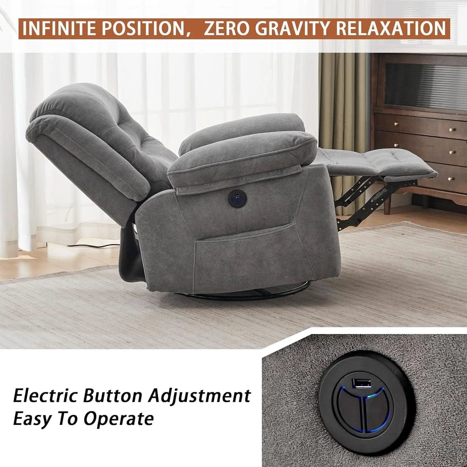 Grey Swivel Recliner With Massage And Heat Therapy from PriceLows™