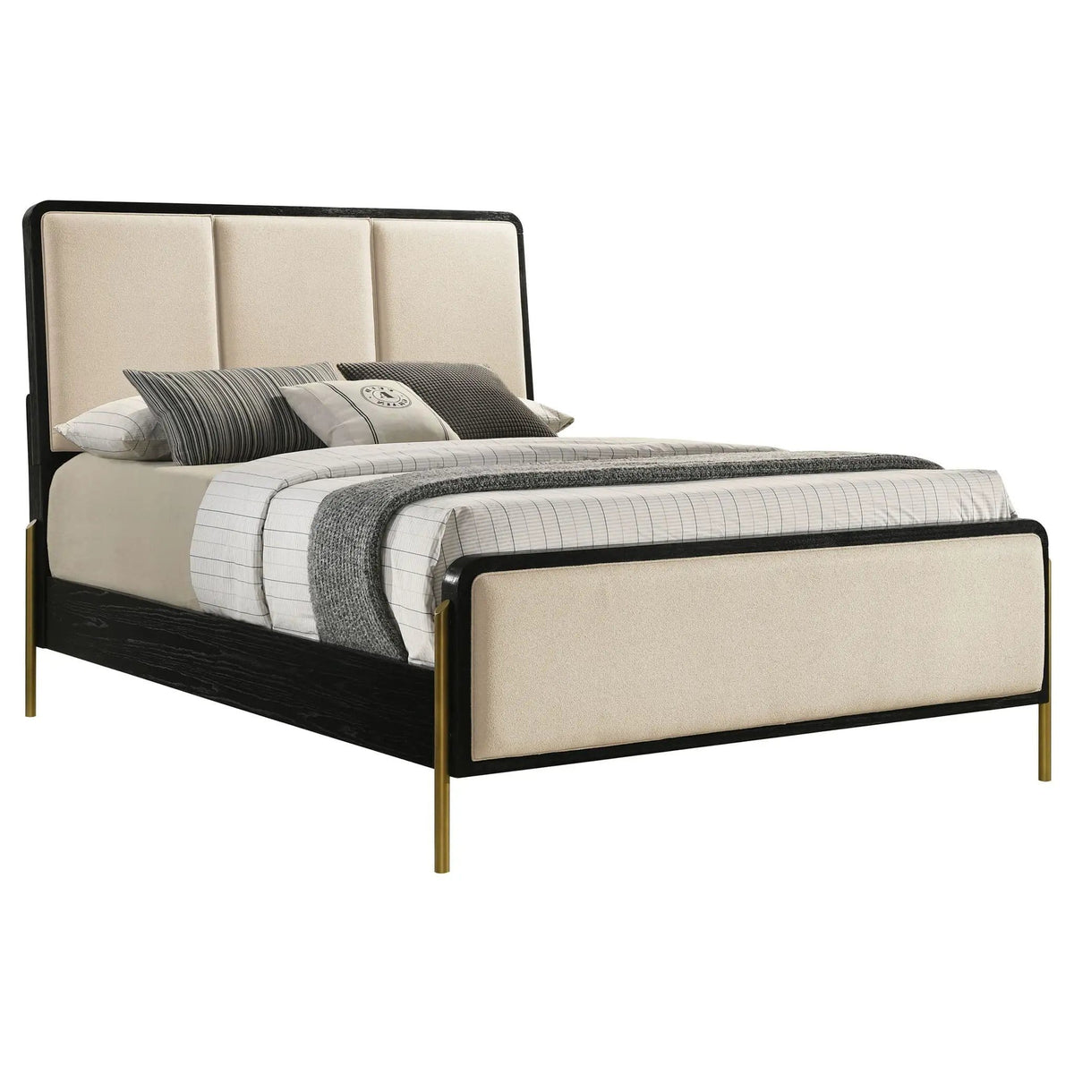 Arini 56-inch Eastern King Panel Bed Cream and | 81.25 x 92.5 x 56.25 in | Metal & Veneer | Black