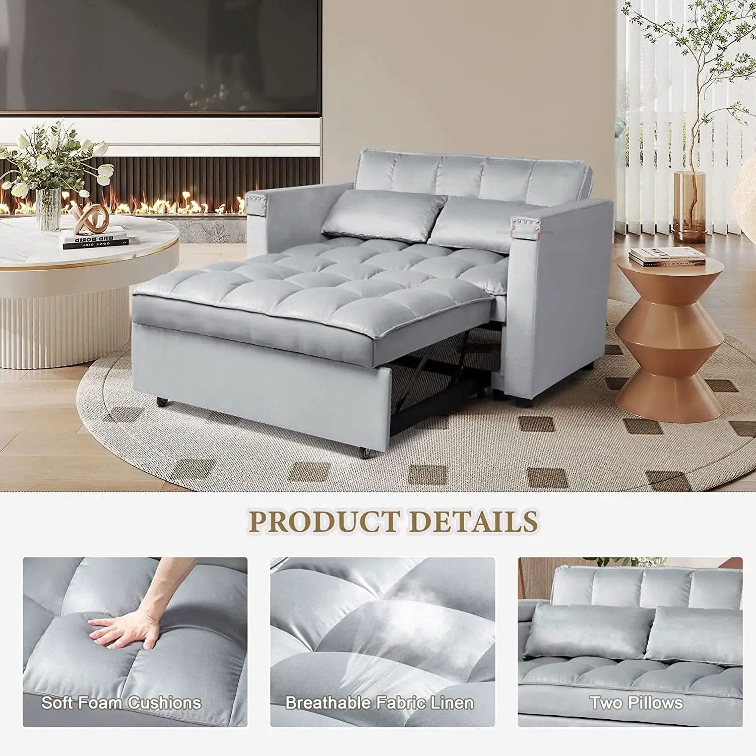 Velvet Sleeper Sofa With Hidden Table For Small Spaces from PriceLows™