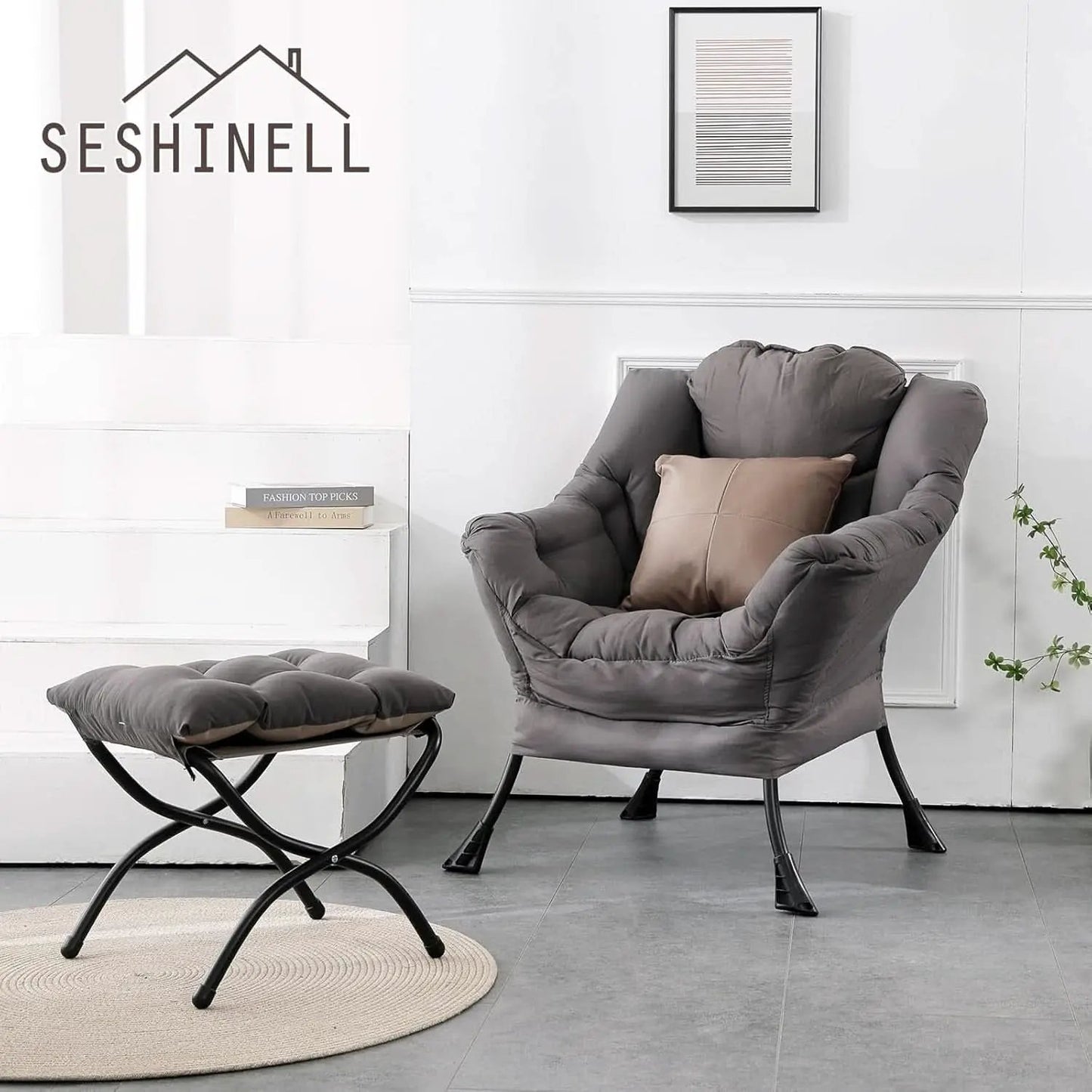 Dark Grey Lazy Chair With Armrests For Living Room Comfort from PriceLows™