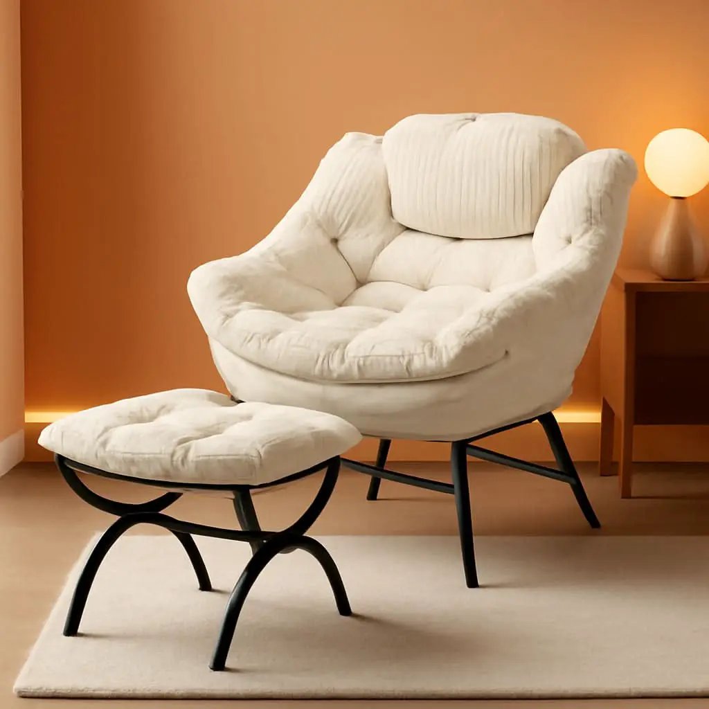 Oversized Corduroy White Reading Chair With Ottoman from PriceLows™
