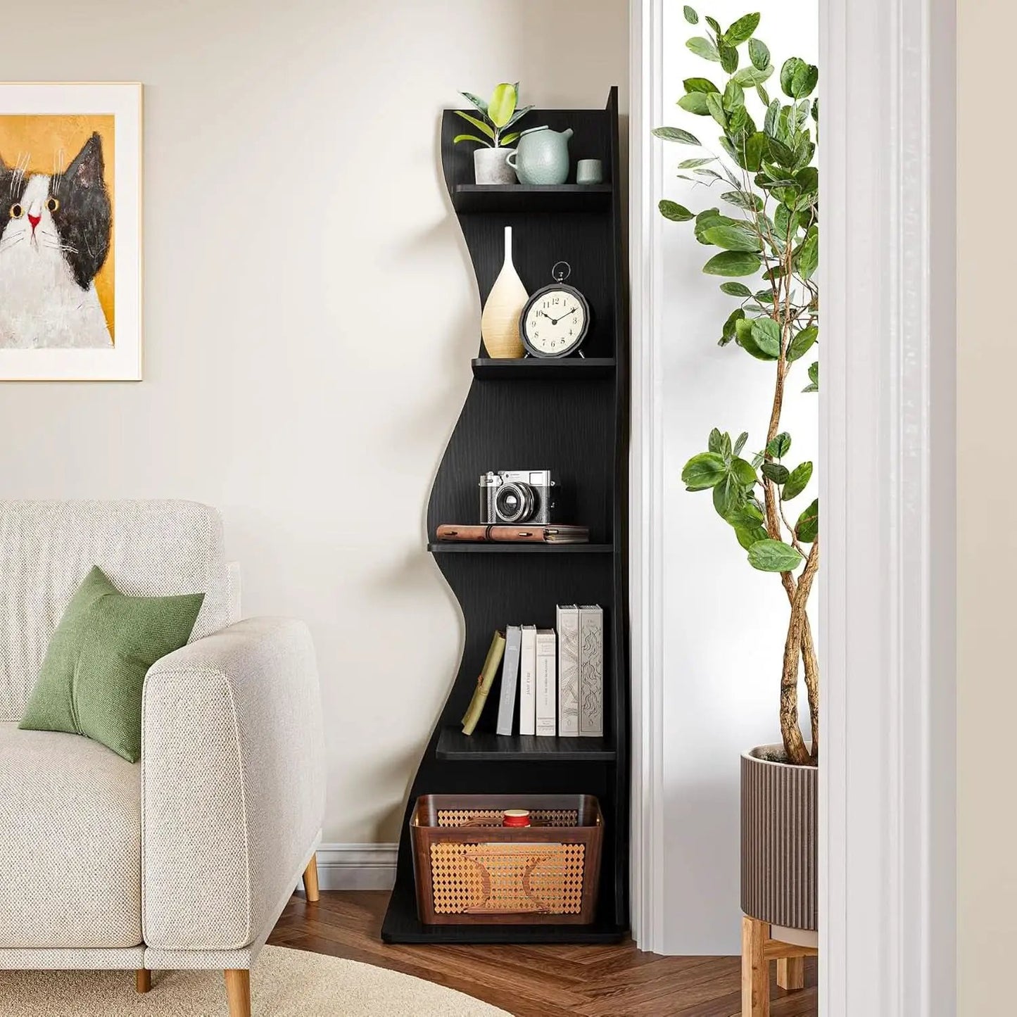 White 5 Tier Corner Shelf Wall Bookcase For Small Spaces from PriceLows™