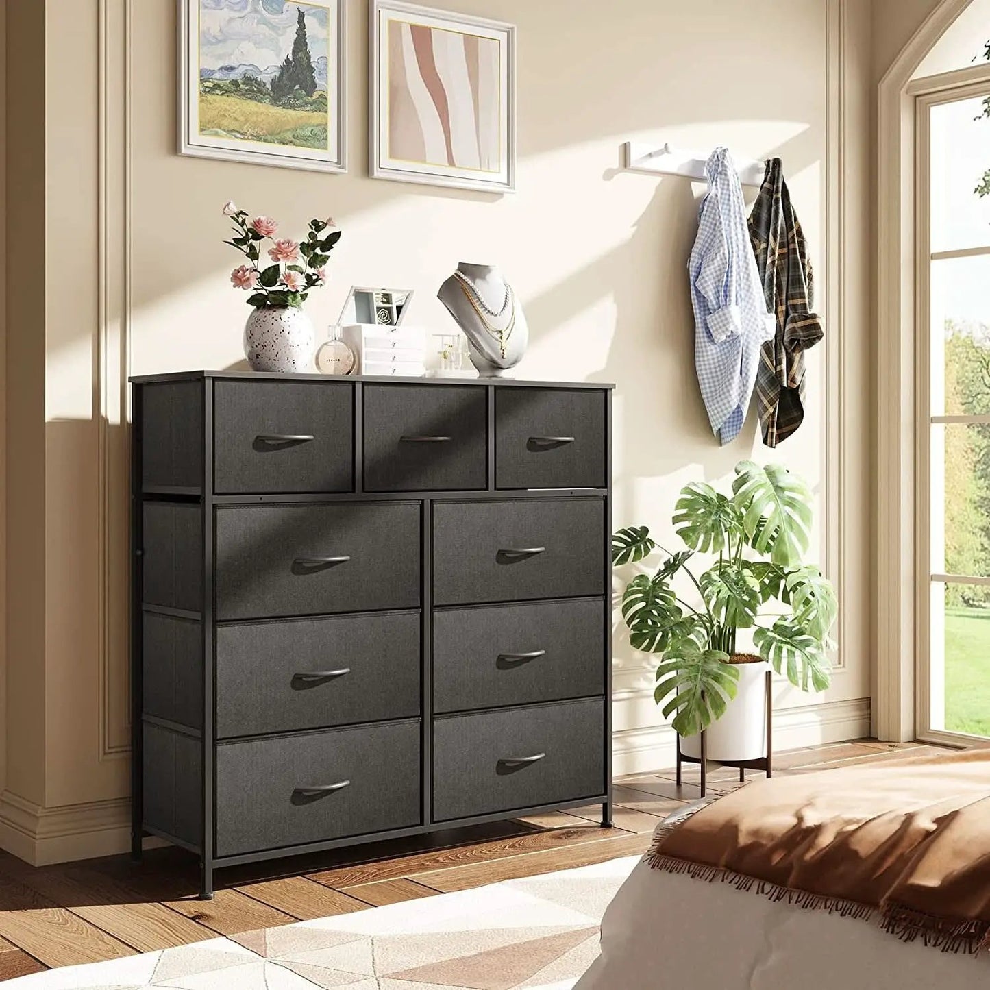 Fabric Storage Tower 9 Drawer Unit Charcoal Black Bedroom from PriceLows™