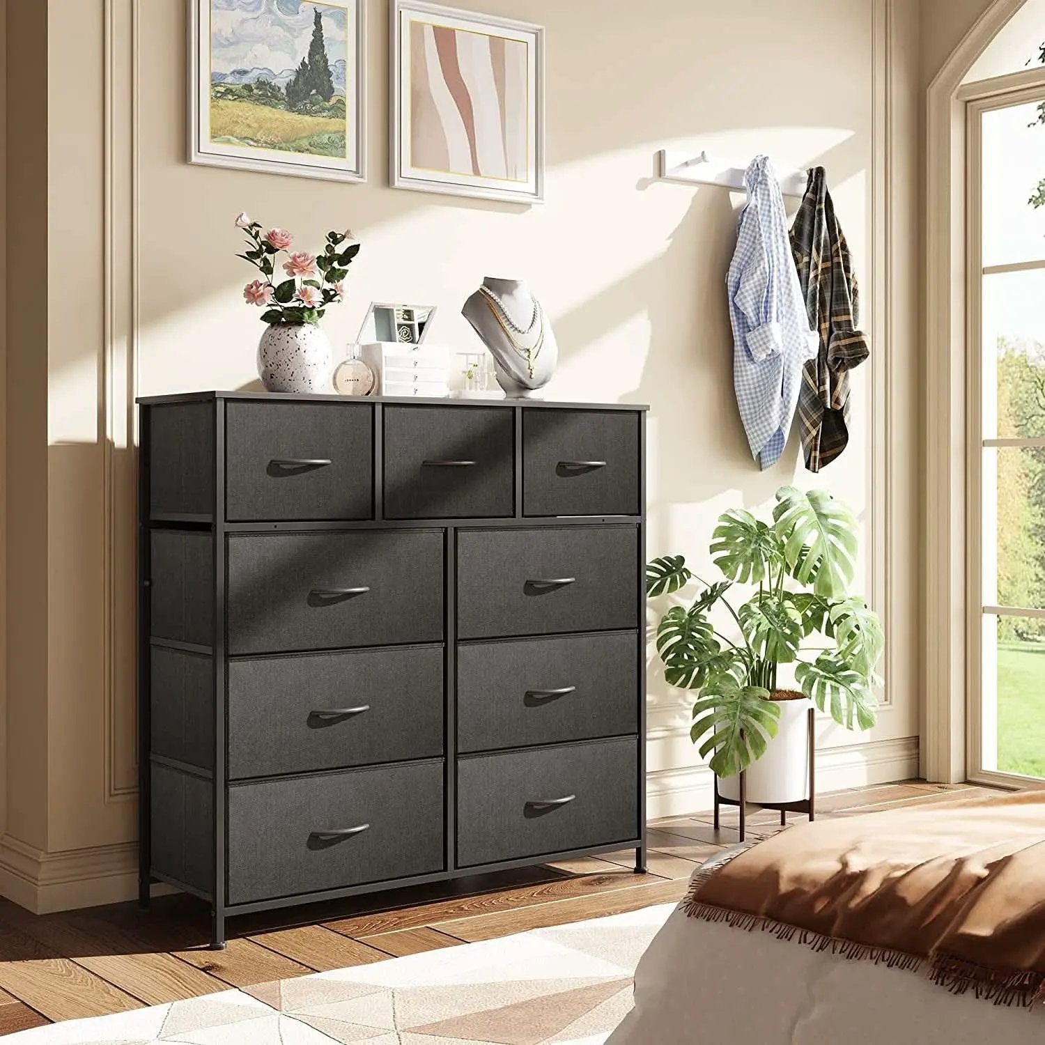 Fabric Storage Tower 9 Drawer Unit Charcoal Black Bedroom from PriceLows™