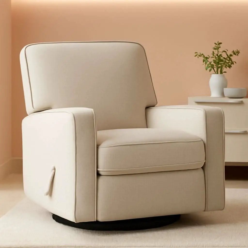 Beige Fabric Swivel Rocker Recliner Armchair DeepSeat from PriceLows™