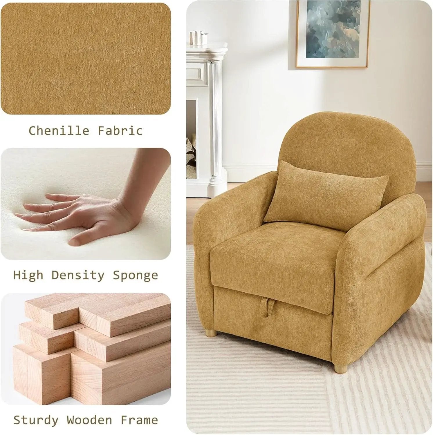 Ginger Yellow 33.5 Inch Upholstered Accent Armchair from PriceLows™