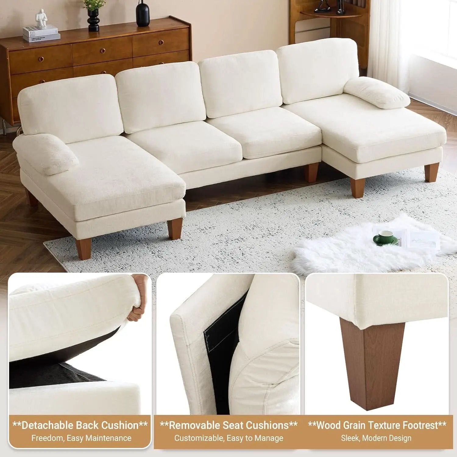 110 Inch Beige U Shaped Sectional Sofa For Living Room With Double Chaise And Comfortable Seating For Gatherings from PriceLows™