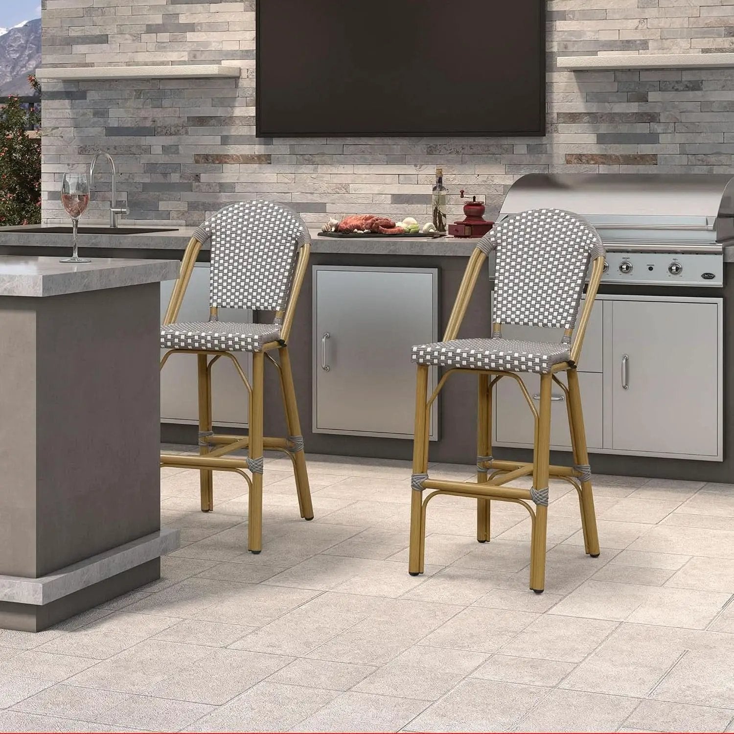French Style Rattan Bar Stools Set for Outdoor Spaces from PriceLows™