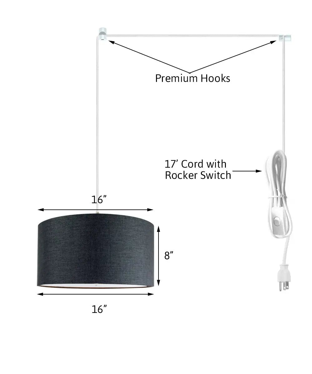 Plug In Swag Pendant Light | 16 Inch Wide | 2 Light | Granite Gray