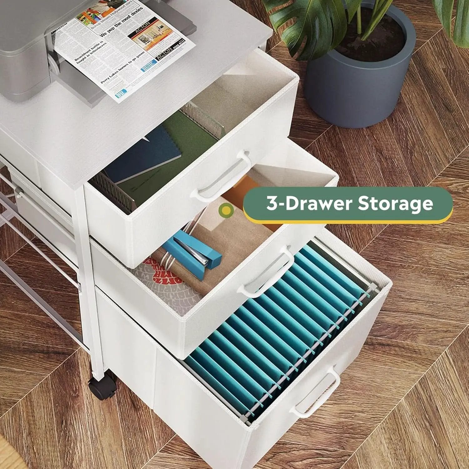 Mobile File Cabinet With 3 Drawers Rolling In White from PriceLows™