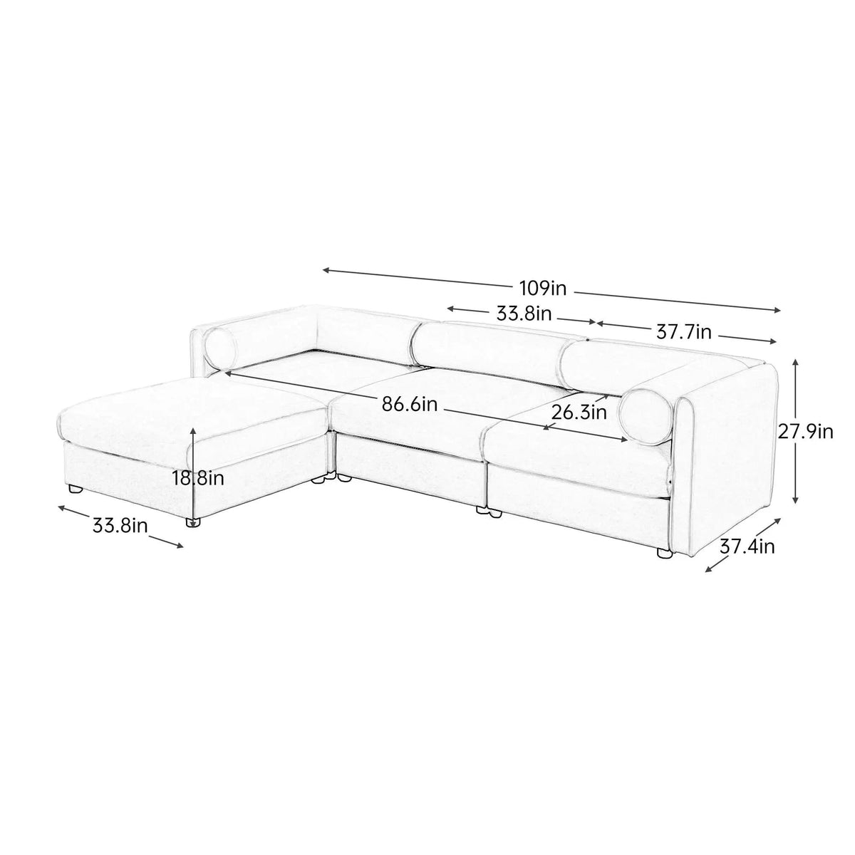 Contemporary Elegant Sofa With Storage And Ottoman 2 Piece Living Room Set | 2 Piece Living Room Set | Living Room Furniture | Living Room