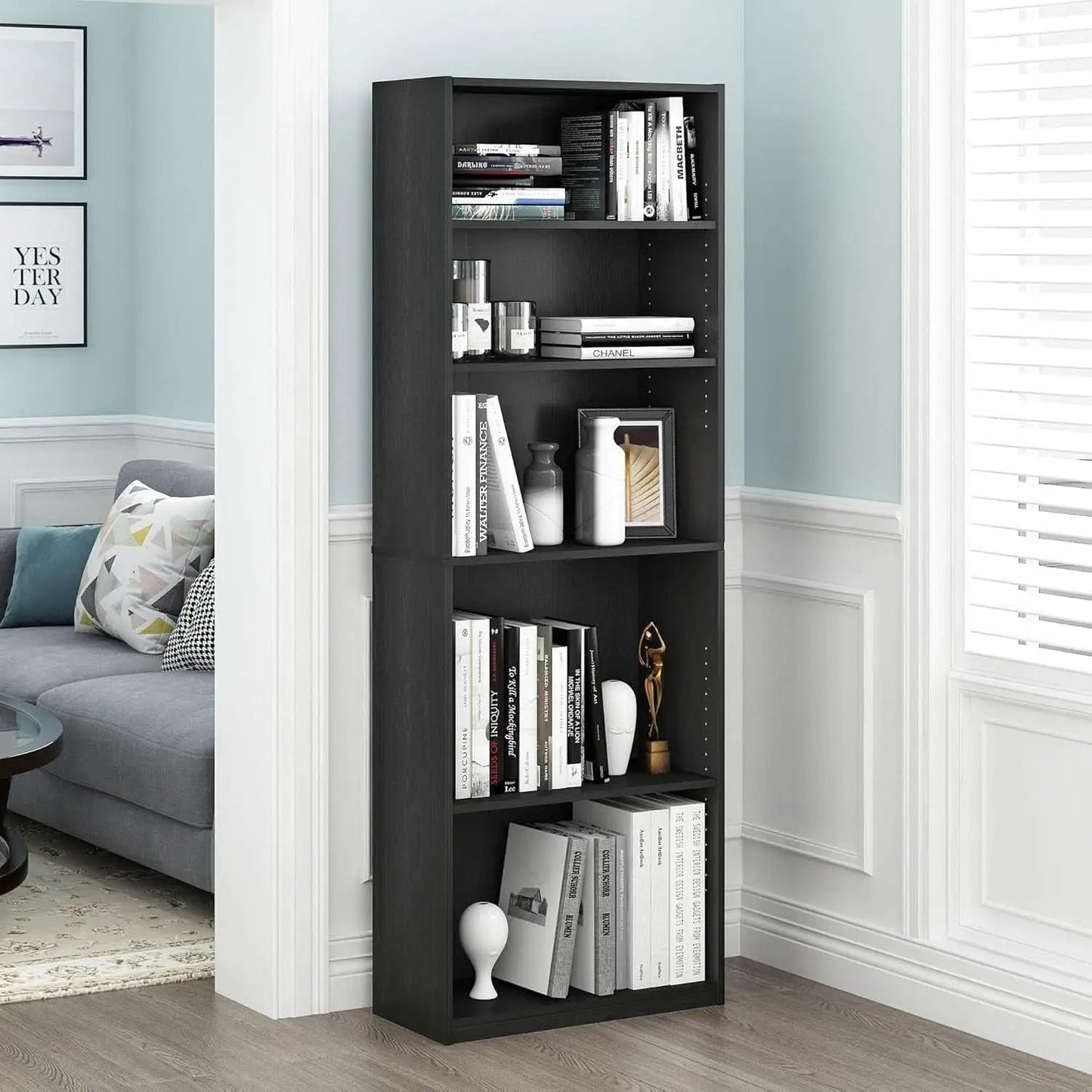 Jaya Simply Home 5 Shelf Bookcase 5 Tier Black With Adjustable Shelves from PriceLows™
