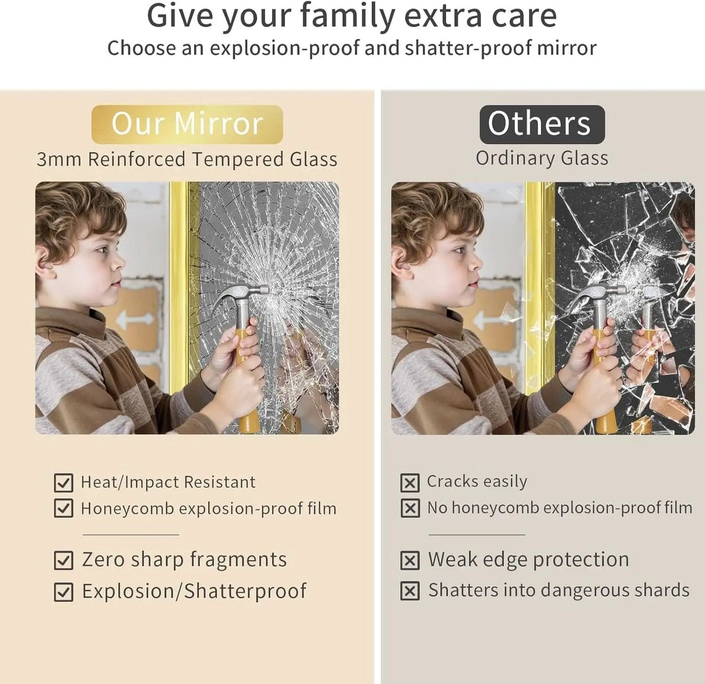 Bathroom Mirror 22x30 Inch Wall Mounted Gold Frame Tempered from PriceLows™