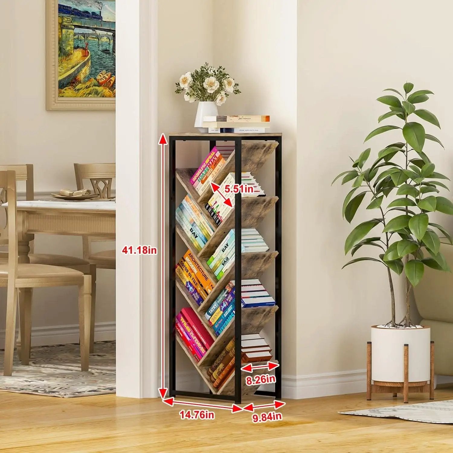 Tree Bookshelf 9 Tier Floor Standing Wooden Bookcase For Small Spaces from PriceLows™