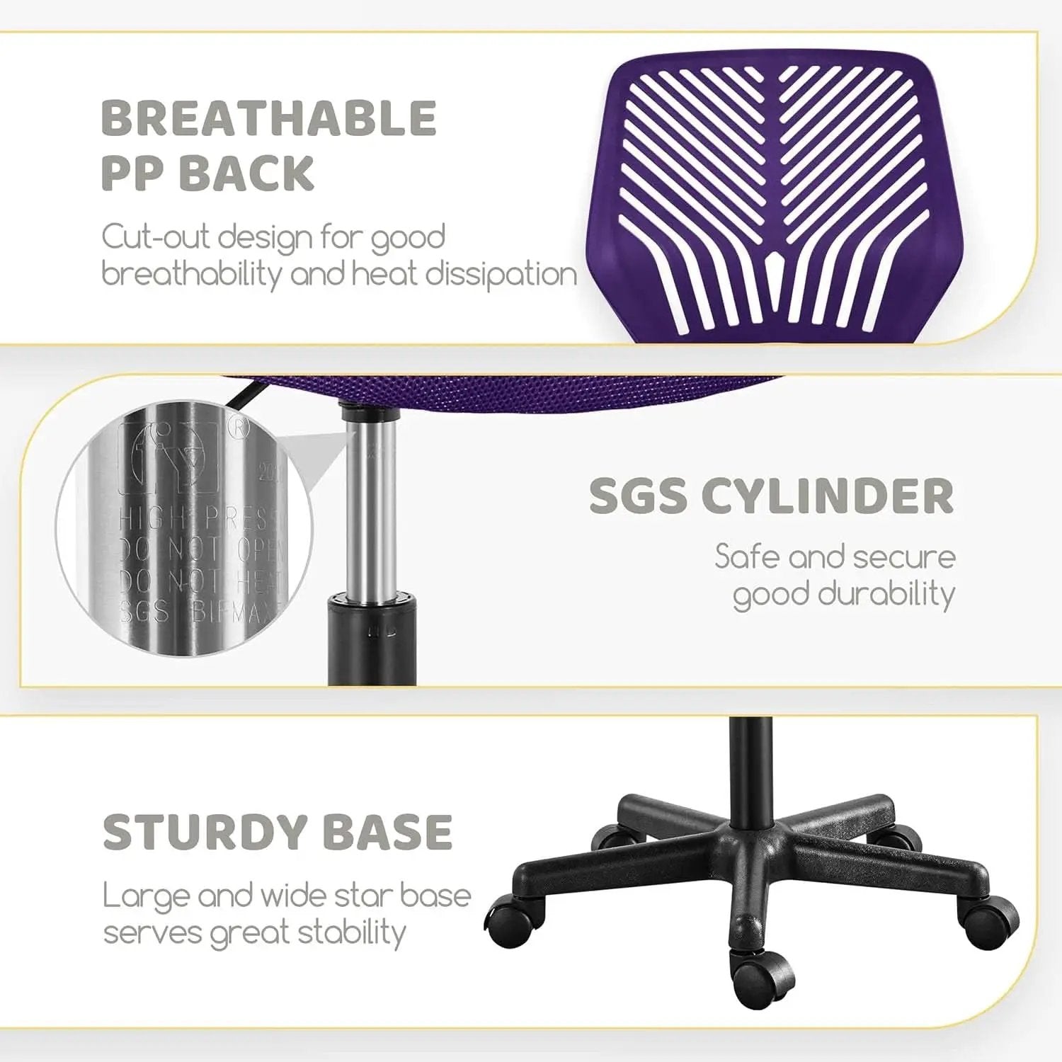 Purple Adjustable Desk Chair With Lumbar Support Swivel from PriceLows™