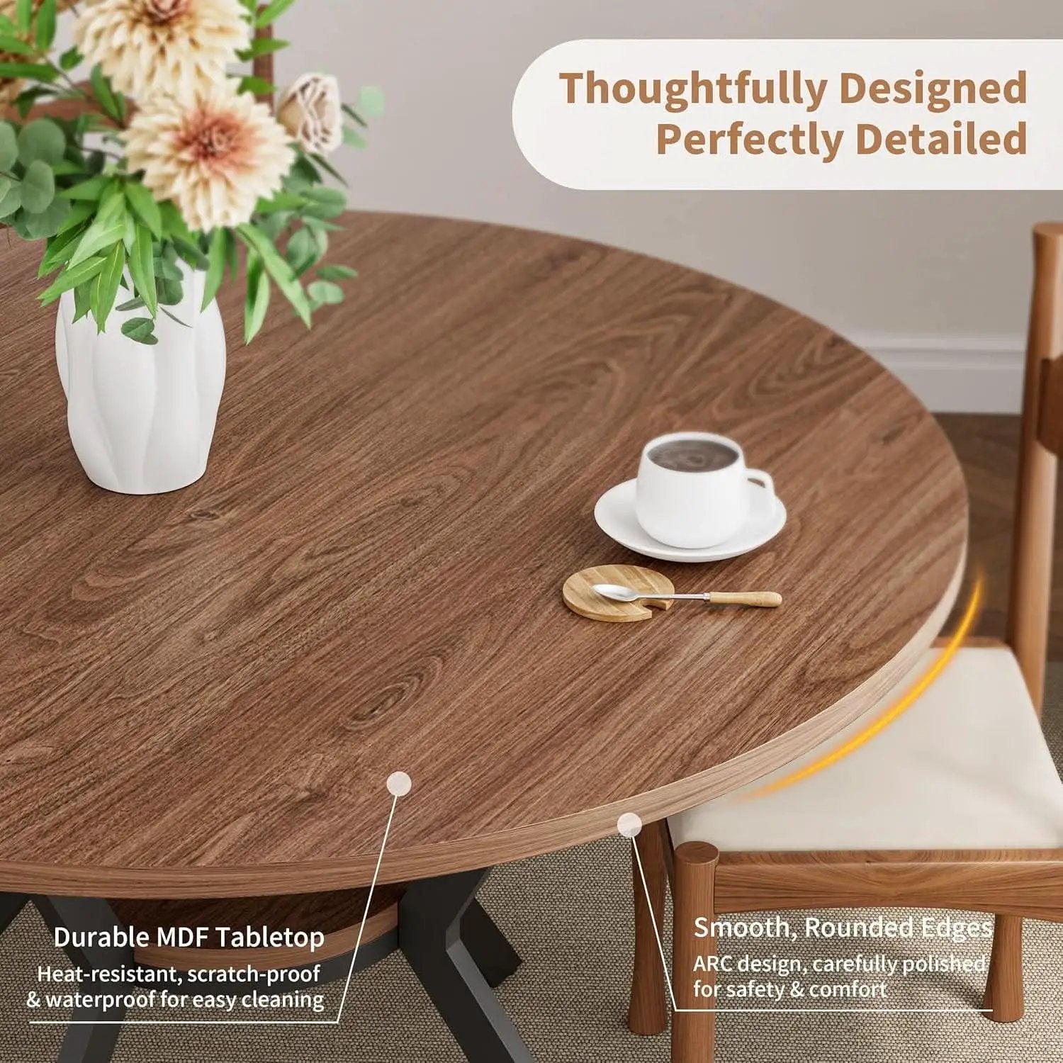 42 Inch Round Dining Table Walnut With Built In Storage from PriceLows™