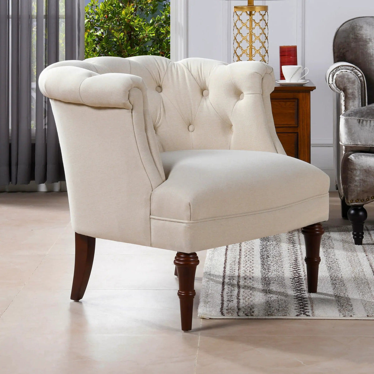 Katherine Tufted Accent Chair | 3 Pieces | Fabric & Plywood | Living Room