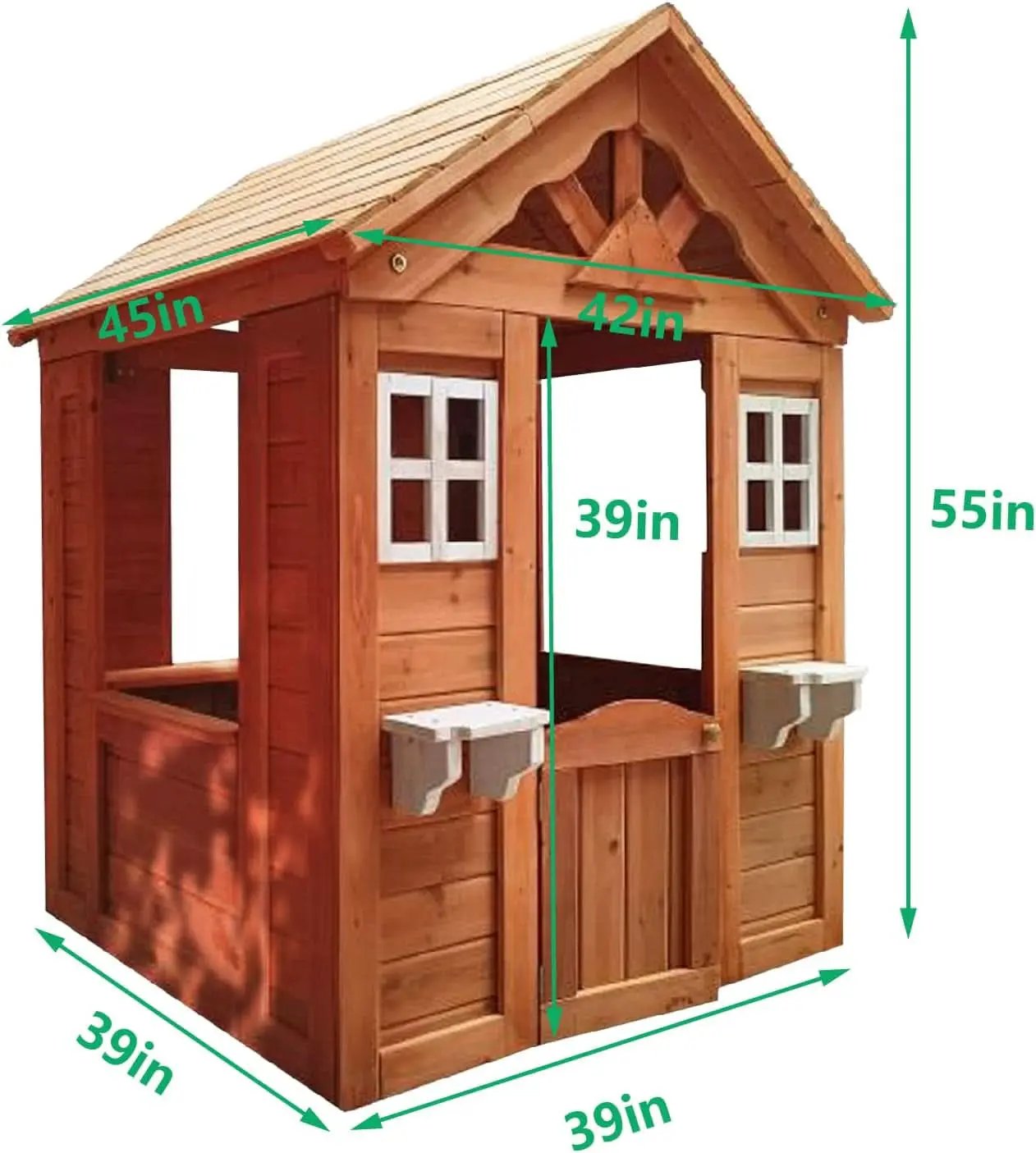 Wooden Outdoor Playhouse With Two Windows Flowerpot from PriceLows™