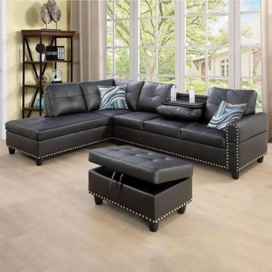 Gray L Shaped Sectional Sofa With Cup Holders And Chaise from PriceLows™