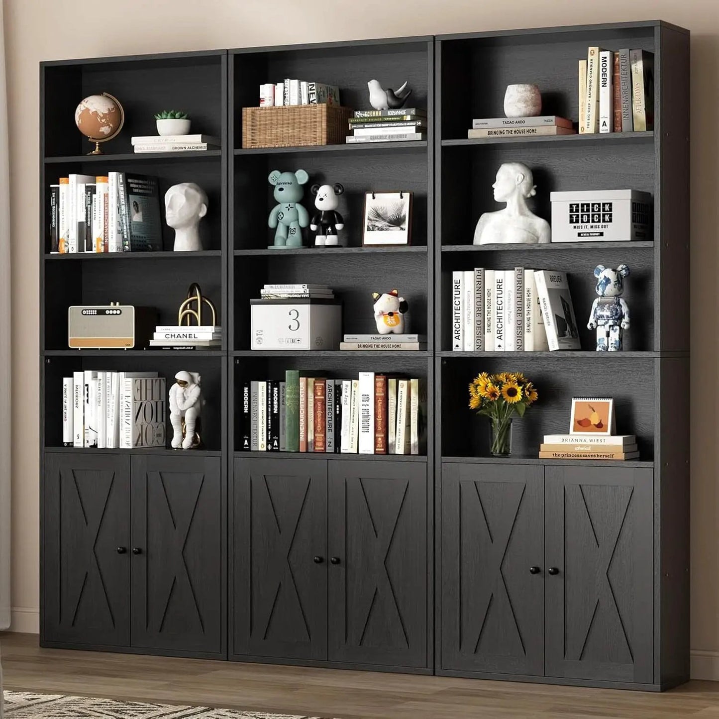 Industrial Black Floor Standing Bookcase With Doors from PriceLows™