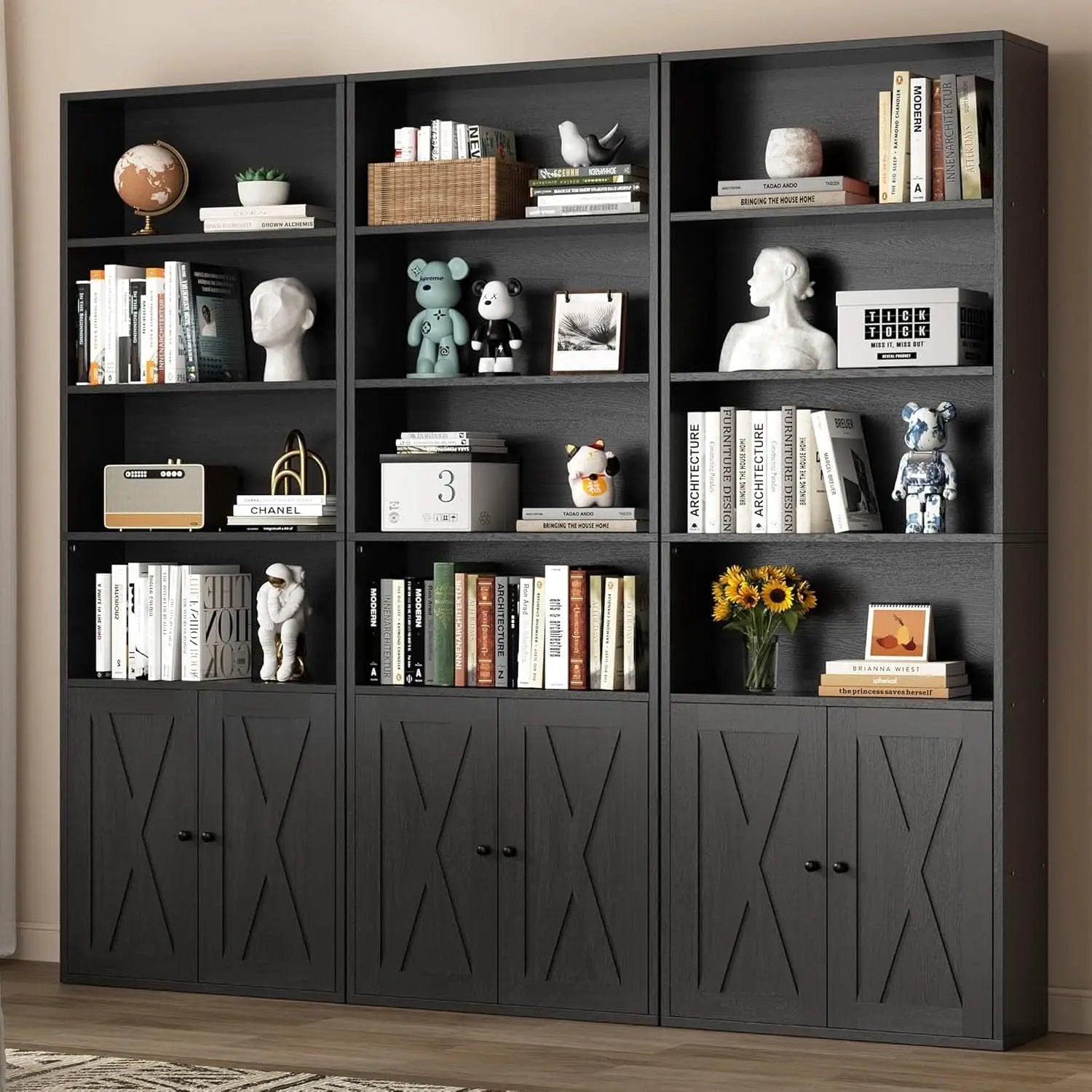 Industrial Black Floor Standing Bookcase With Doors from PriceLows™