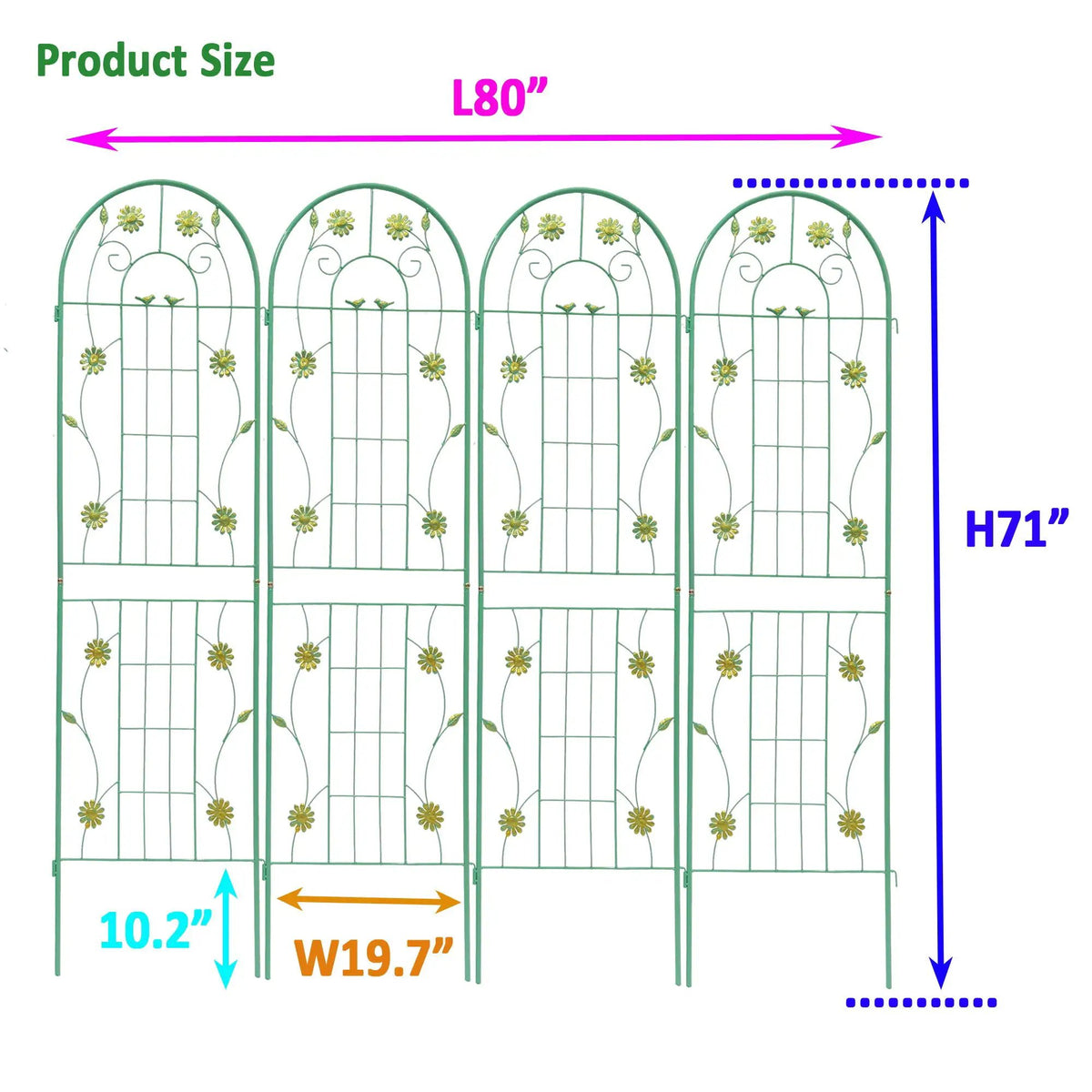 Metal Garden Trellis | Galvanized Steel | Powder Coated | 4 Piece Set