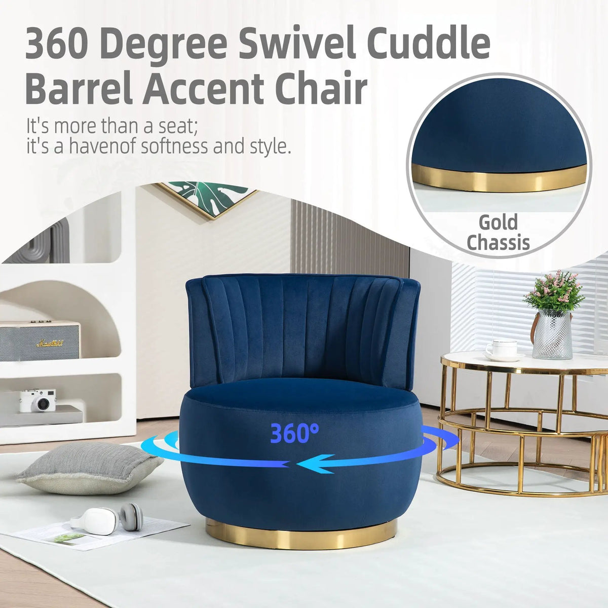 360 Degree Swivel Barrel Chair | Cuddle Accent Sofa Chair | Super Soft Fabric | Wrap-Around Barrel Back