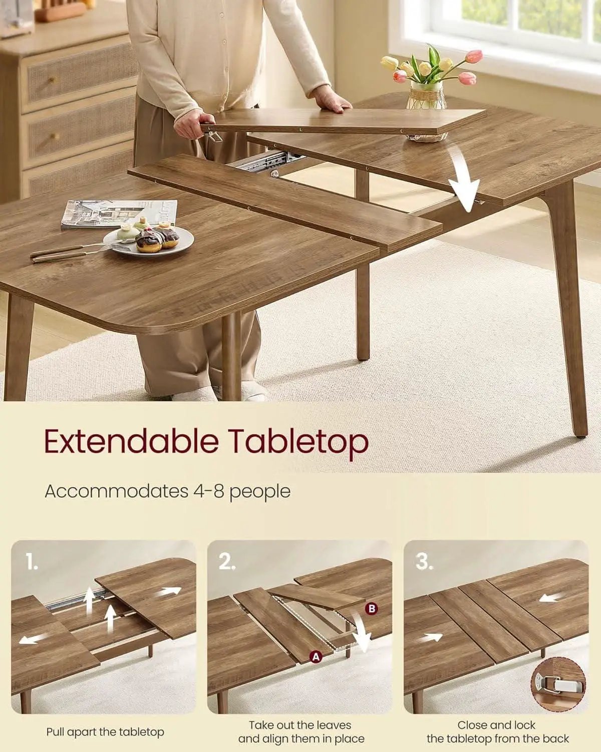 Extendable Dining Table Honey Brown 55.1 To 70.8 Inches from PriceLows™