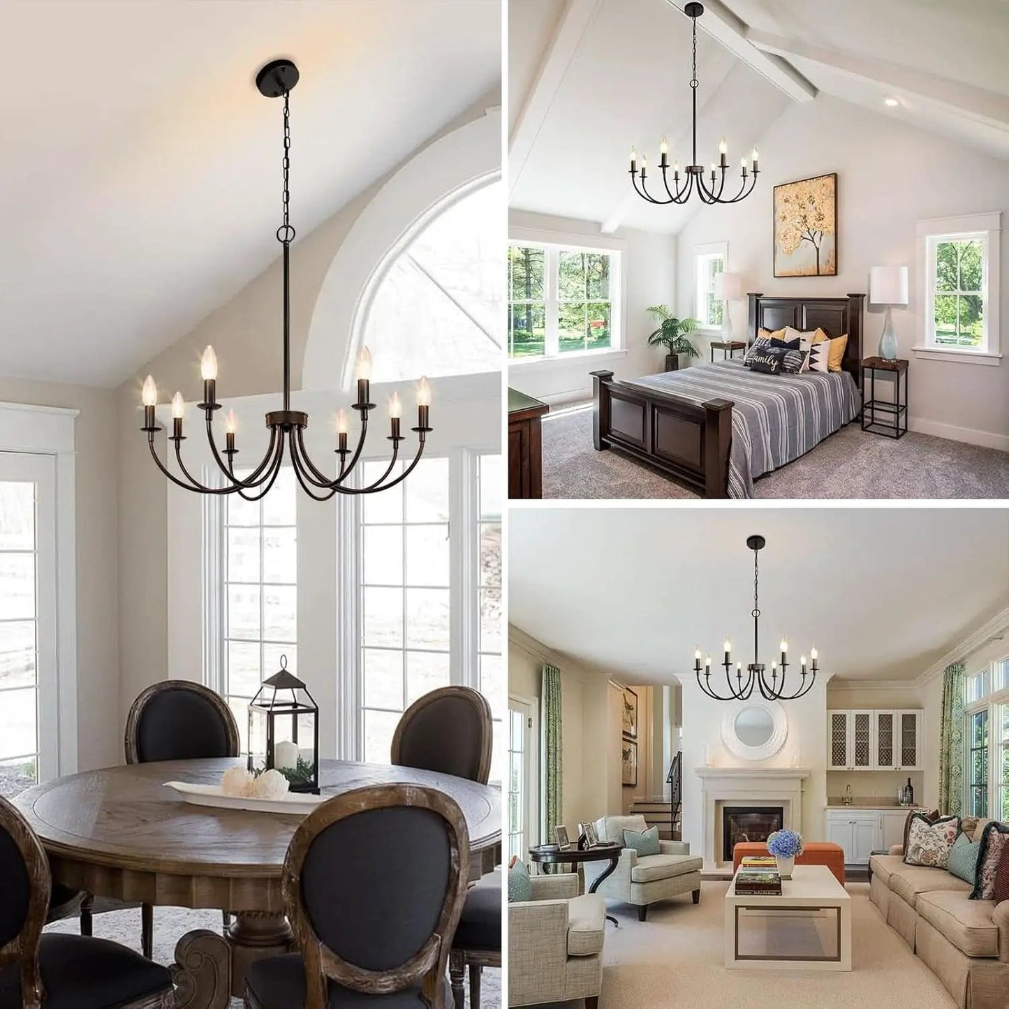 8 Light Matte Black Farmhouse Chandelier For Dining Room from PriceLows™