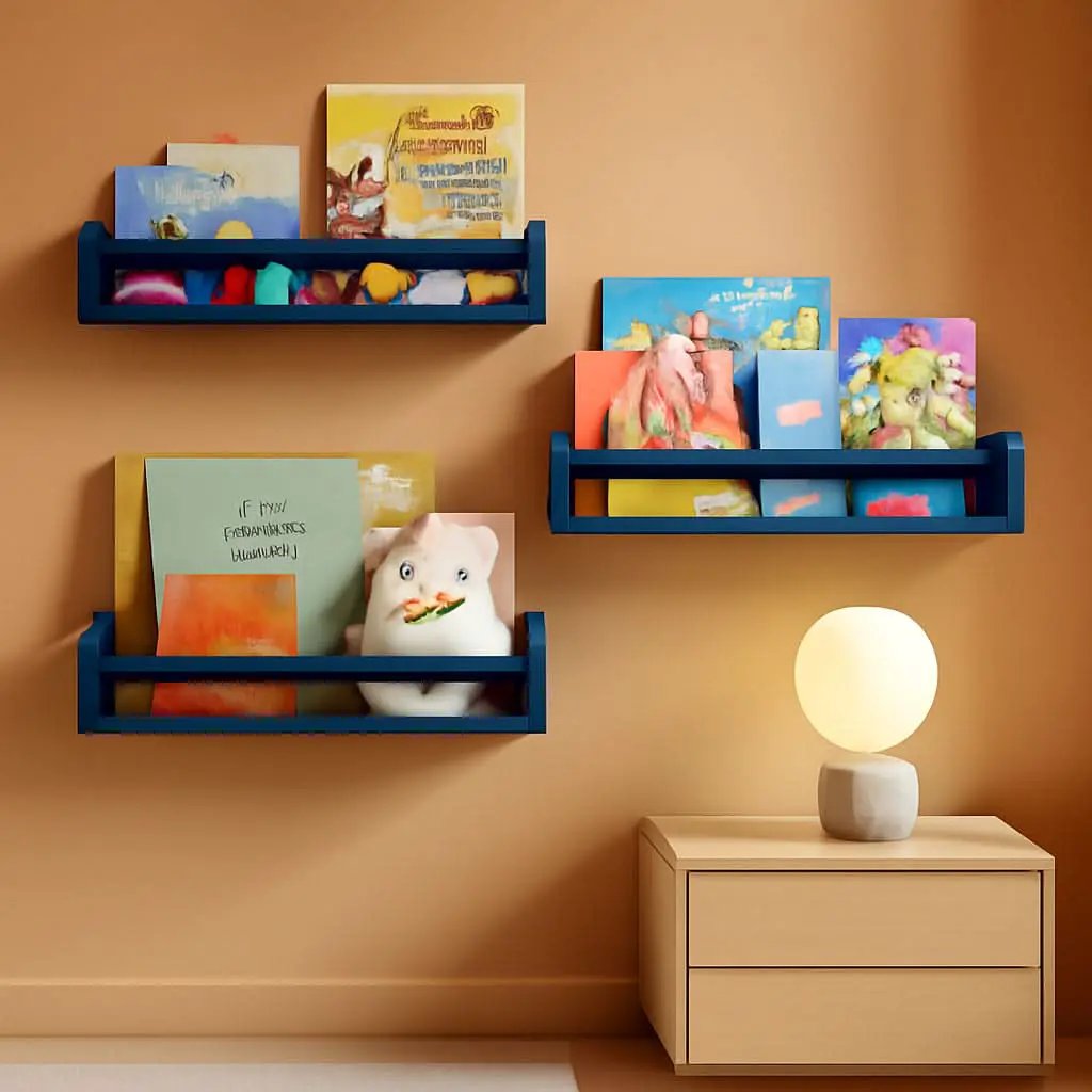 Navy Blue Floating Book Shelves Set of 4 Wall Mounted from PriceLows™