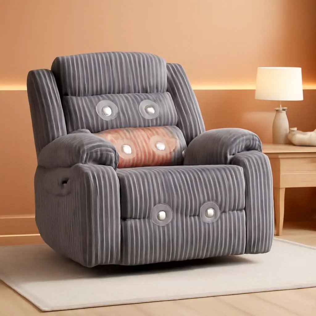 Grey Heated Massage Power Recliner With USB Port Charging from PriceLows™