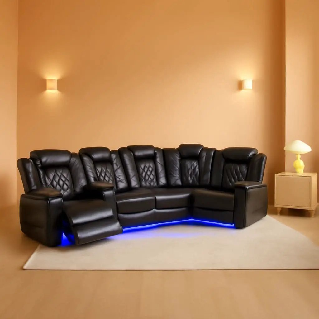 Black Leather Power Recliner Sofa Set With USB Ports from PriceLows™