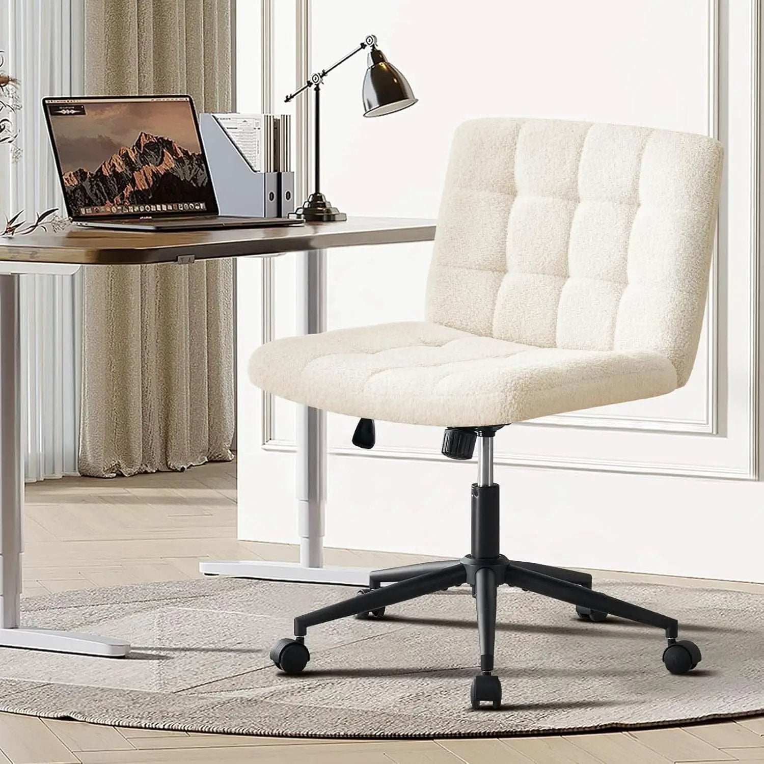 Swivel Faux Fur Armless Desk Chair With Wheels Height Adjustable from PriceLows™