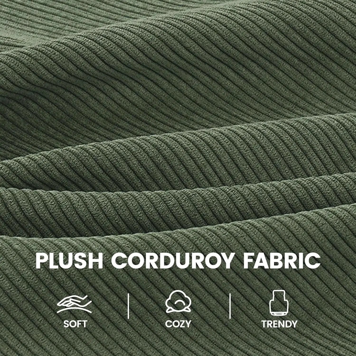 Corduroy Dark Green High-Back Armchair With Pockets from PriceLows™