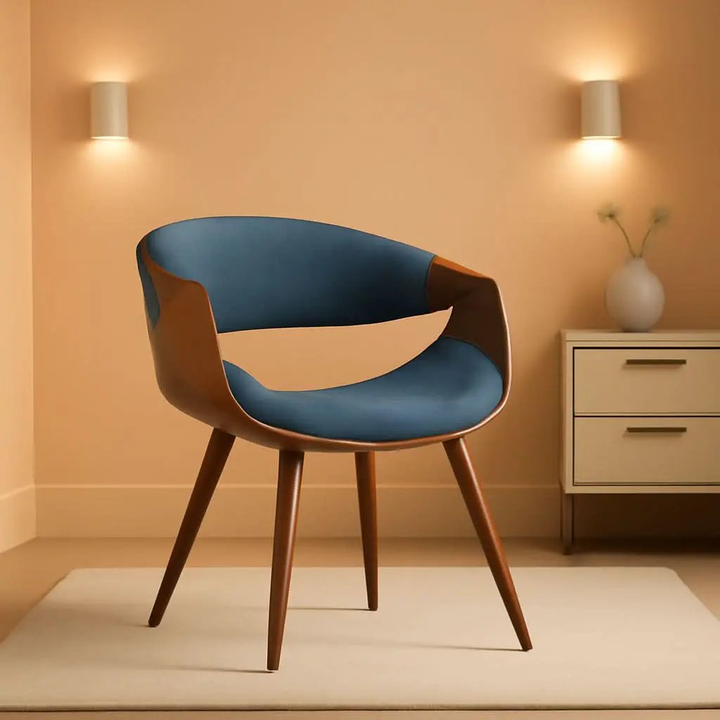 Butterfly Mid Century Modern Dining Chair Blue Upholstery Walnut Finish from PriceLows™