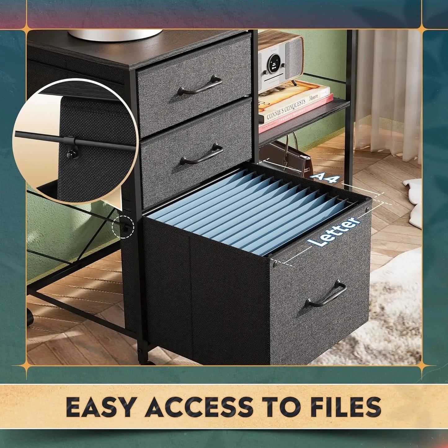 3 Drawer Mobile File Cabinet With Rolling Printer Stand And Open Storage Shelf For A4 Or Letter Size In Black from PriceLows™