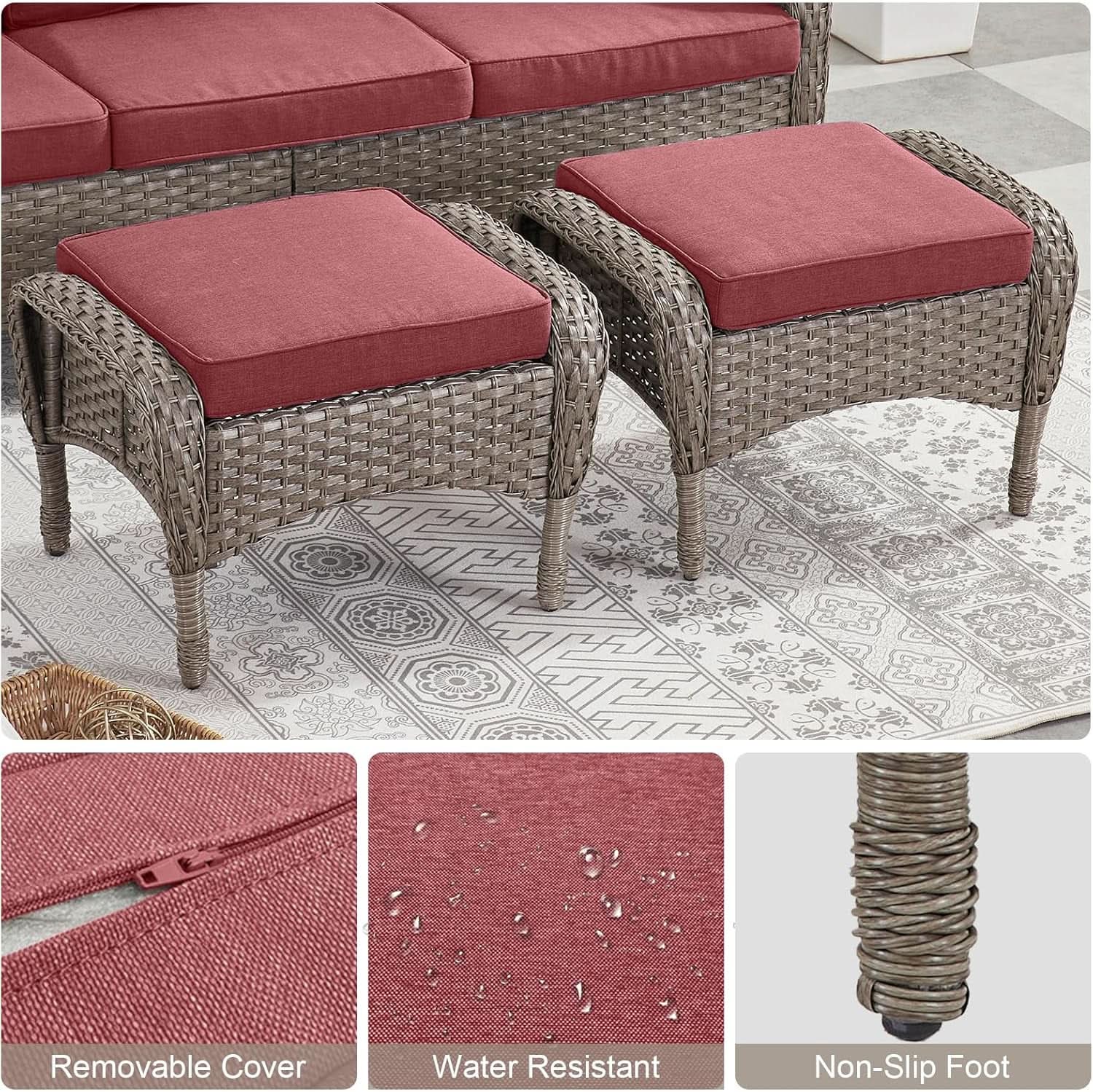 Patio Furniture Set With 50000 BTU Fire Pit Table Red Cushions from PriceLows™