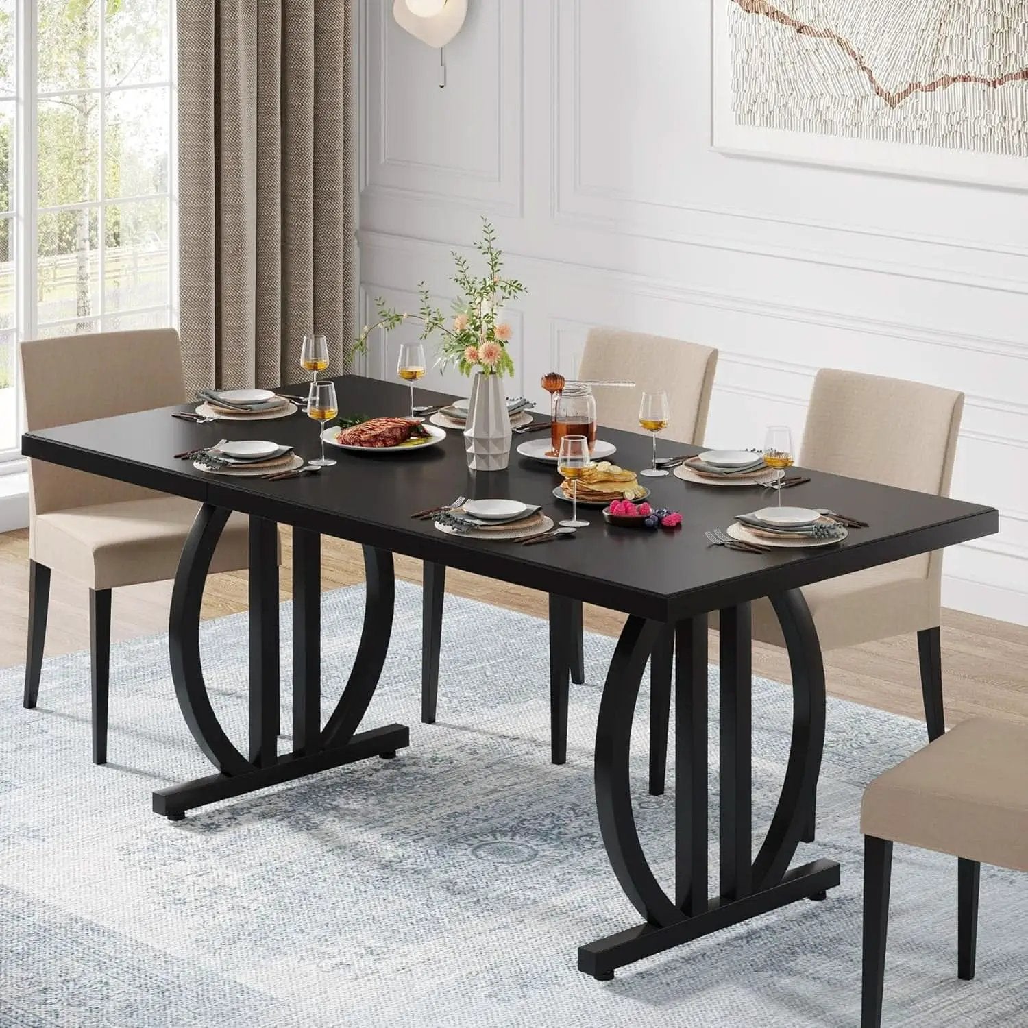 Black Modern Dining Table For Four To Six Rectangular from PriceLows™