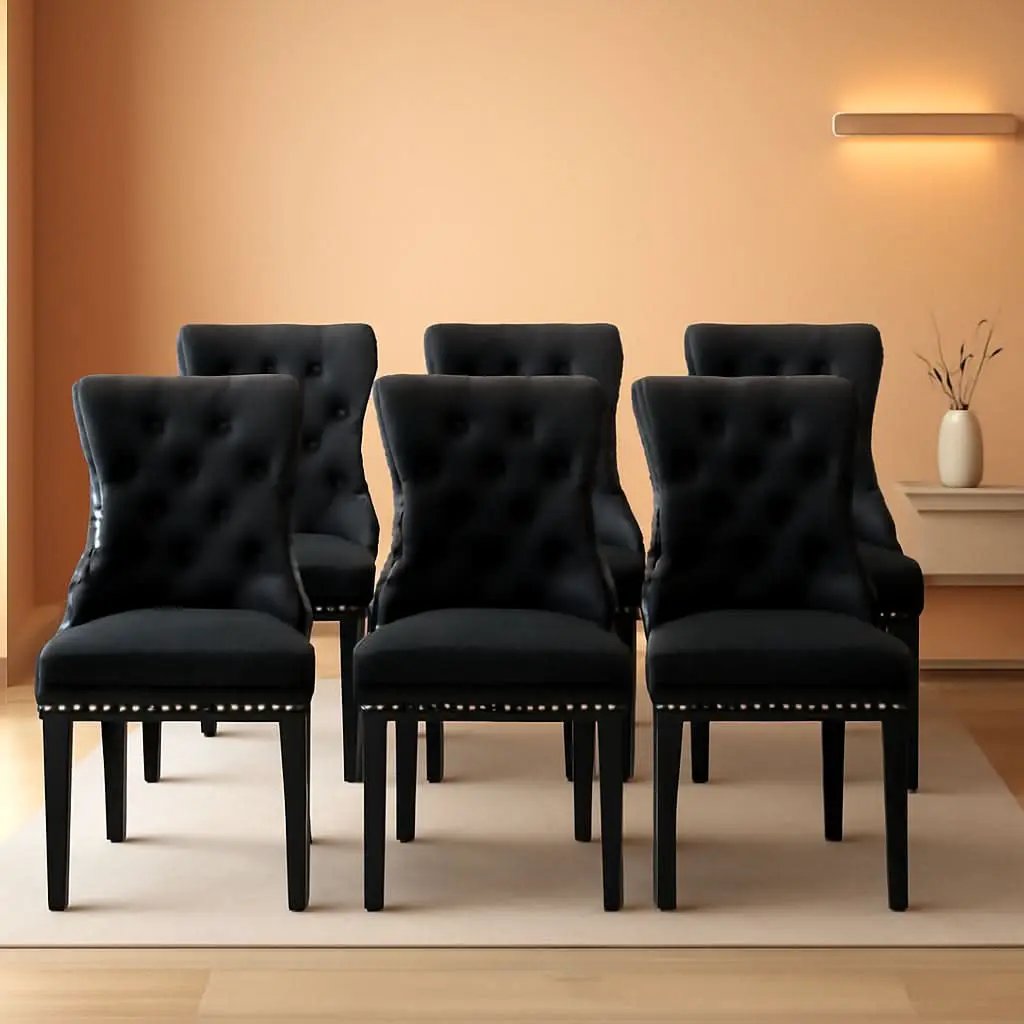 Black Velvet Dining Chair Set Of 6 With High Back Wingback from PriceLows™