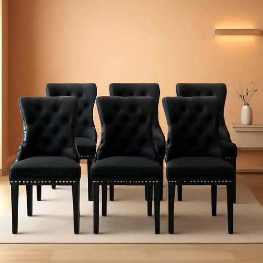 Black Velvet Dining Chair Set Of 6 With High Back Wingback from PriceLows™