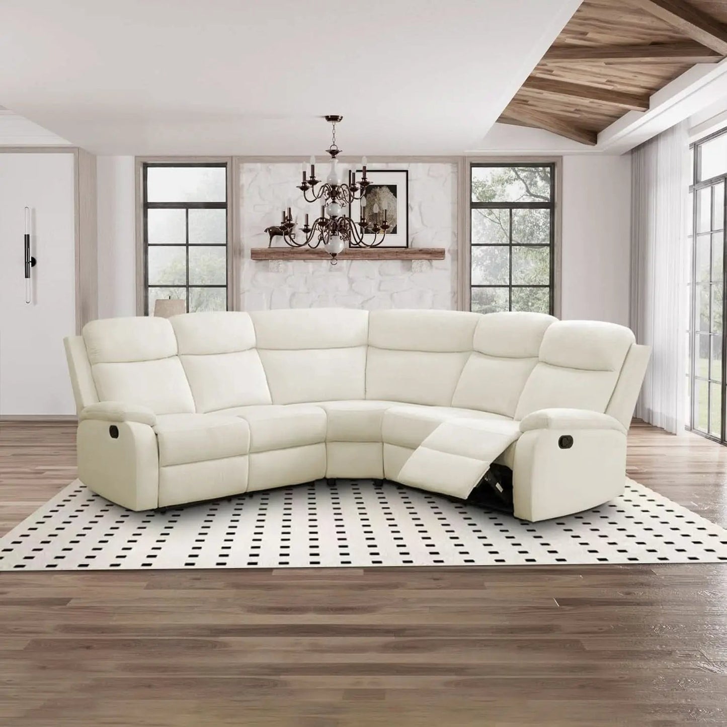 Off White Recliner Sectional Sofa Five Seats Living Room from PriceLows™